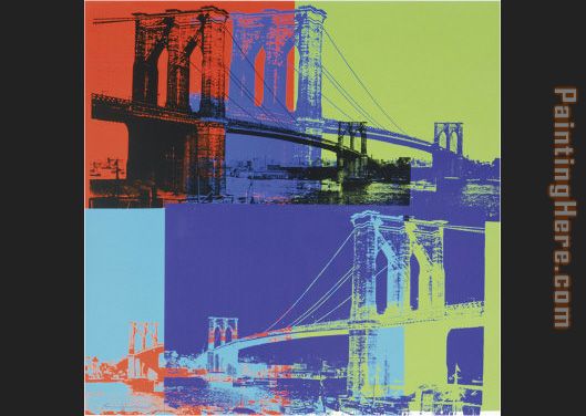 Brooklyn Bridge Orange Blue Lime painting - Andy Warhol Brooklyn Bridge Orange Blue Lime art painting